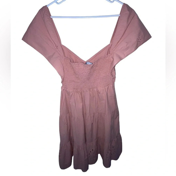 ZARA Blush Pink Mini Sundress Cutwork Embroidery Size Small Preppy Summer - Picture 2 of 6